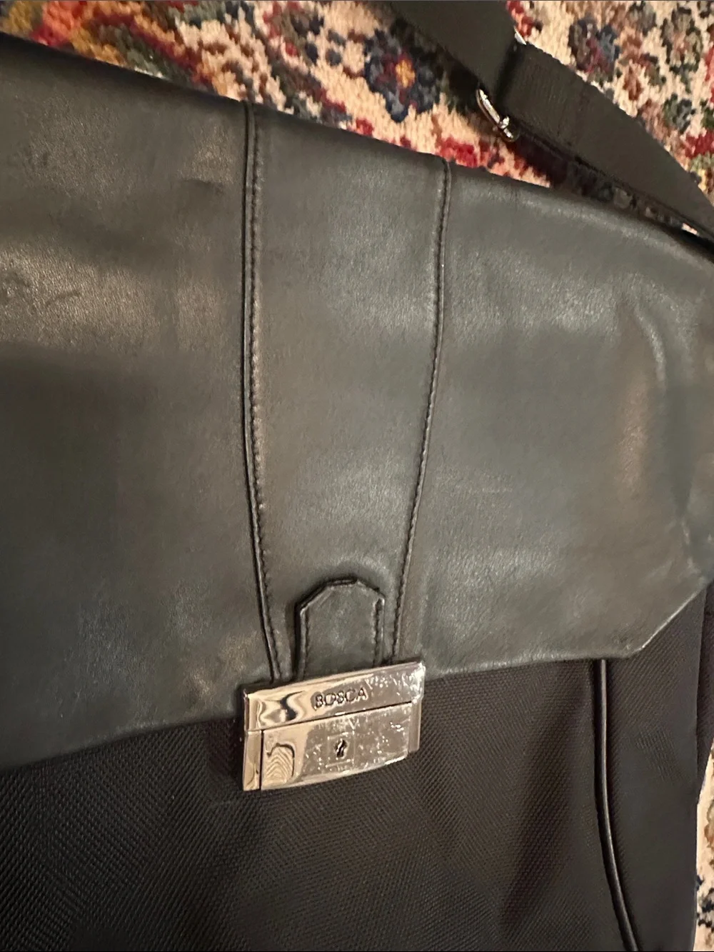 BOSCA ITALIAN LEATHER BALLISTIC NYLON MESSENGER BAG